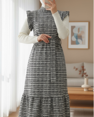 Kolları Fırfırlı Kemerli Tuvit Jile   -Cream color