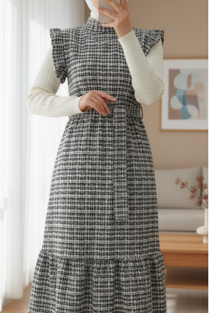 Kolları Fırfırlı Kemerli Tuvit Jile   -Cream color