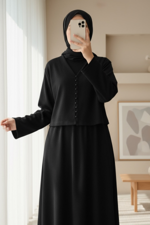 Krop Ceketli Selanik Elbise Takım  -Siyah