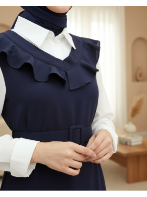 فستان طويل برقبة V        -ورنيش غامق