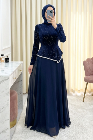 Asymmetrical Top, Stone Detailed Chiffon Skirt -dark lacquer