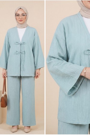 Crinkle Suit with Double Laced Front Trousers  -Sea green