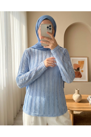Kadın Dokulu Esnek Örme Bluz 975 - Mavi
