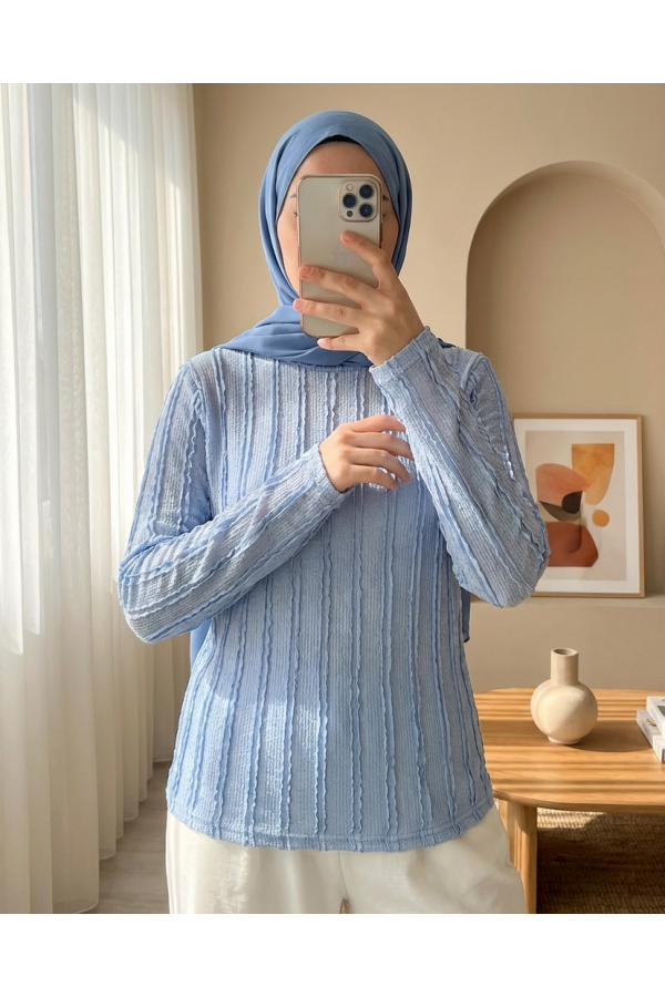 Kadın Dokulu Esnek Örme Bluz 975 - Mavi