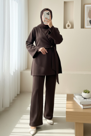 Önü Çapraz Bağlamalı Yırtmaçlı Scuba Takım  -K. Kahve