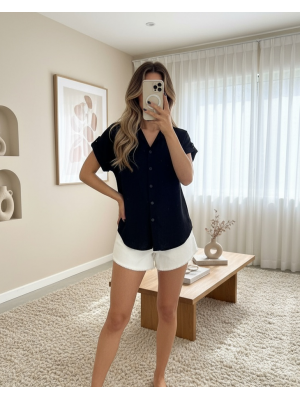 Duble Kol Tek Cepli Bürümcük Gömlek  -Siyah