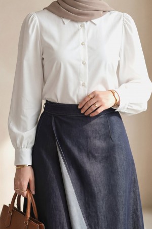 تنورة جينز مزدوجة الطبقات من الأمام مع أربطة جانبية وسحاب -الأرجواني الداكن