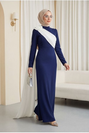 Omuzu Gül Detaylı Pileli Abiye -Laci