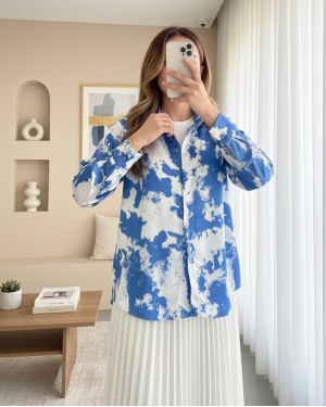 قميص من الساتان بنمط الرش -أزرق شامي