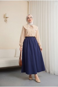 Bebe Yaka Dantelli Kolu Lastikli Gömlek -Vizon