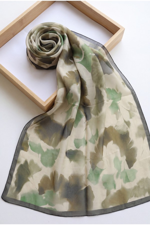 Abstract Floral Voile Shawl -Khaki