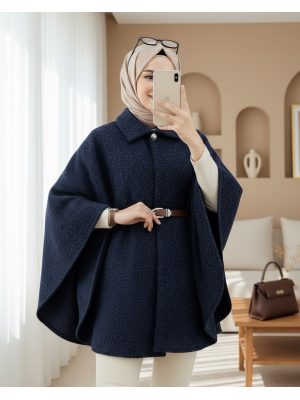 Tek Düğmeli  Beli Kemerli  Sakallı Panço  -Laci