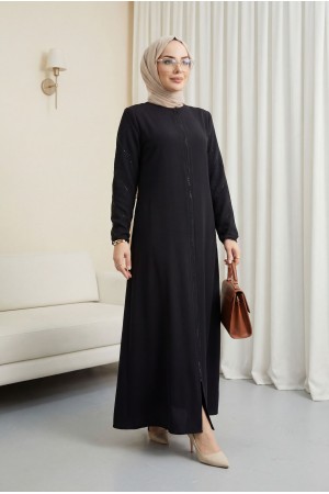 Plus Size Black Abaya with Stone Details