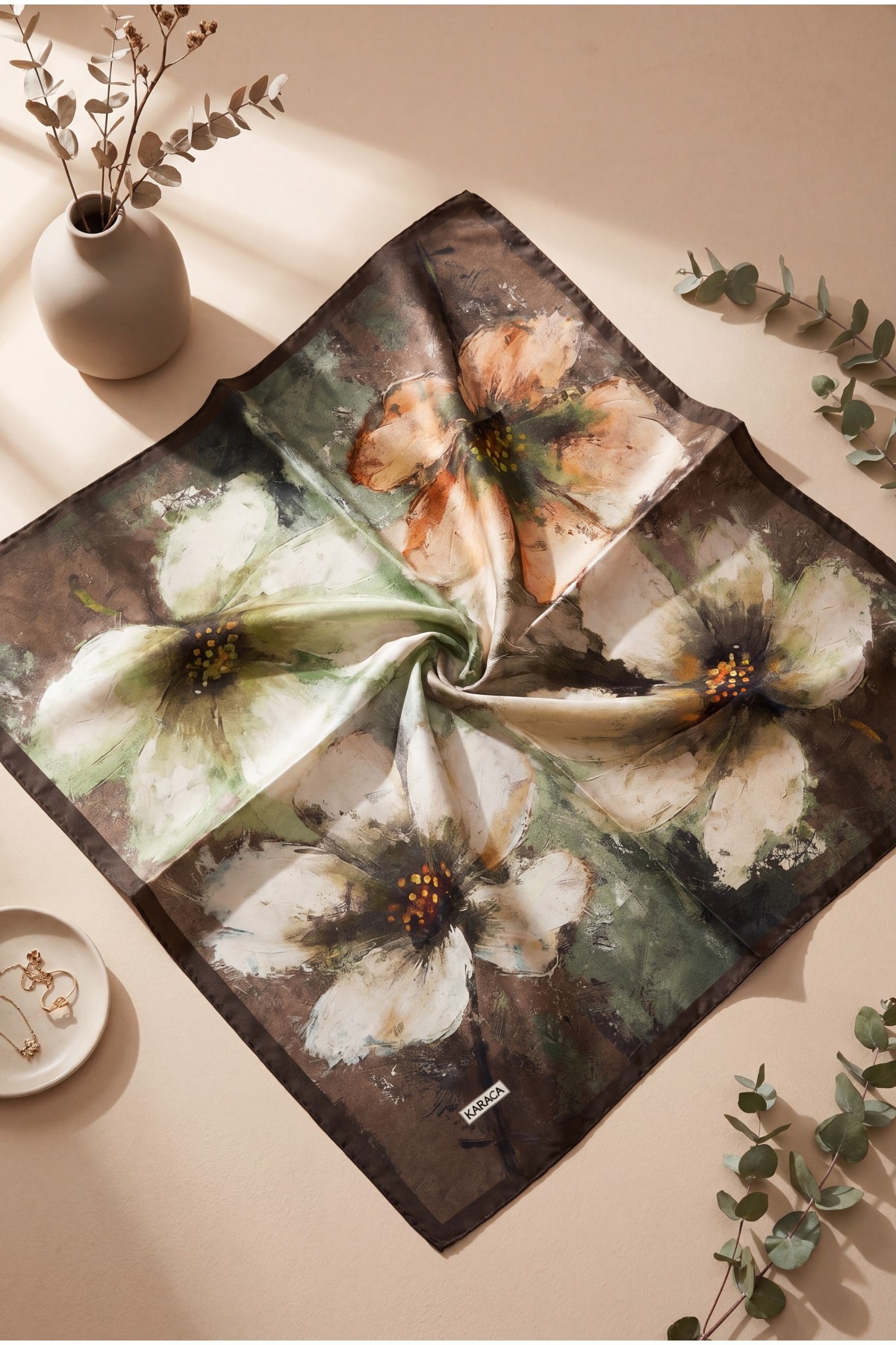 Rayon Scarf with Printed Effect -Dark Coffee