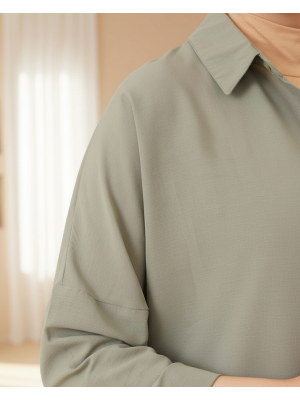 103901 Oversize Basic Tesettür Gömlek - Haki