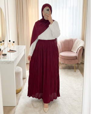 Beli Lastikli Kırışık Detaylı Uzun Etek 