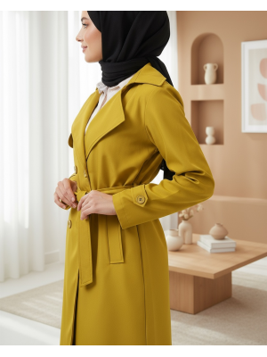 5918 Kruvaze Yaka Trençkot - Yağ Yeşil