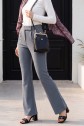 Tube Leg Fabric Trousers with Velcro Waist Detail -Grey