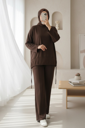 Eteği Bağcıklı Arkası Uzun Oysho Takım  -Kahve