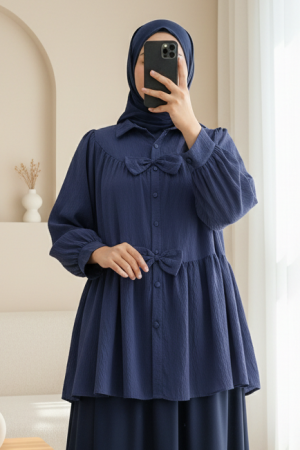 Önü Fiyonk Detaylı Parçalı Gömlek -Laci