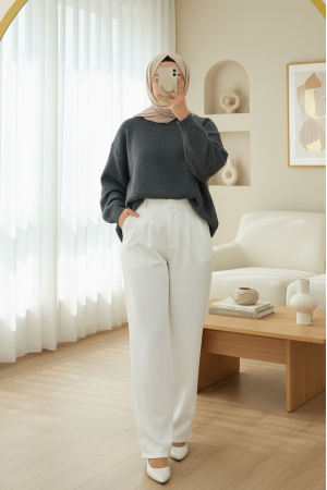 Round  Neck Loose Knit Sweater -Smoked 