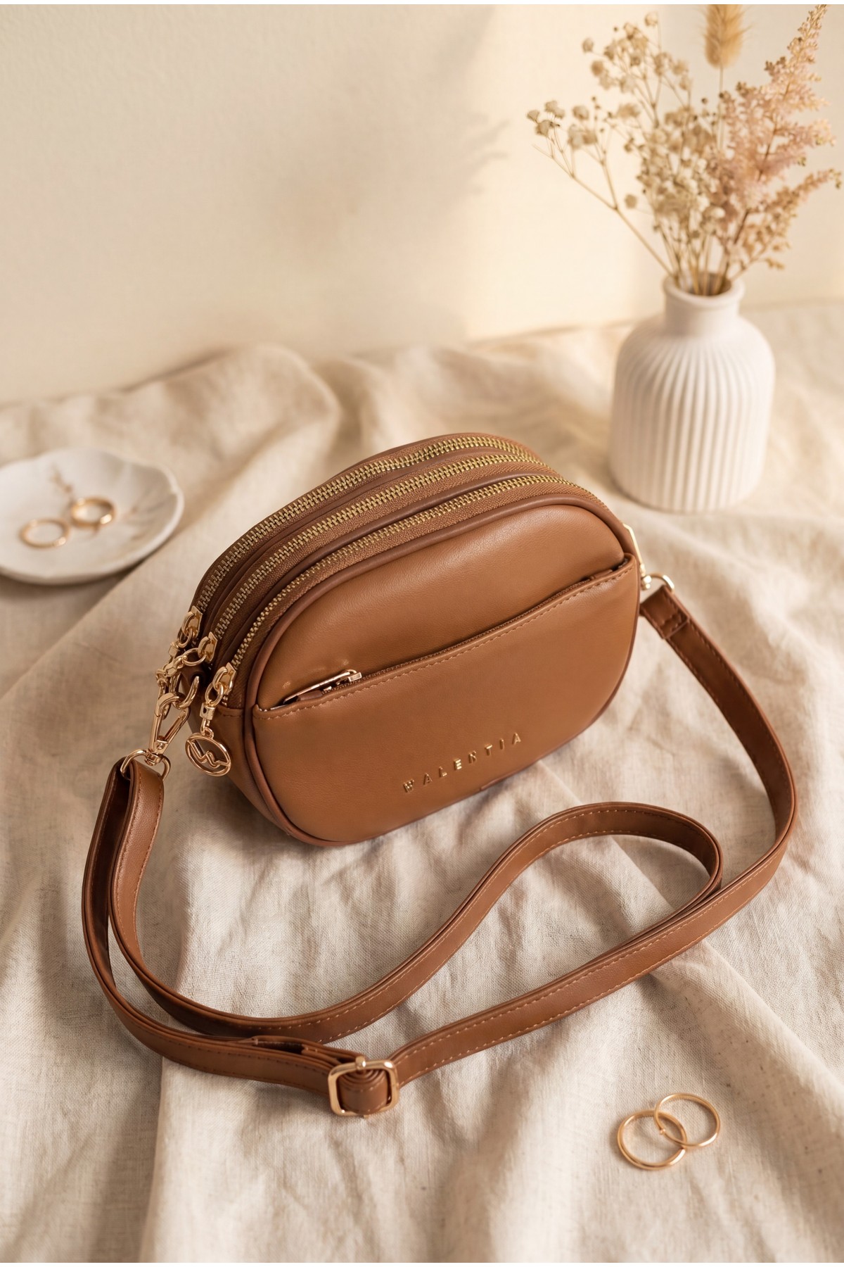 Multi-Compartment Long Shoulder Bag -Snuff
