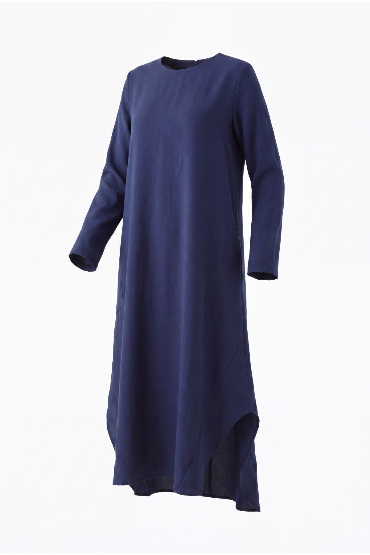 Cepli Yanları Yırtmaçlı Uzun Rayon Tunik  -Lacivert