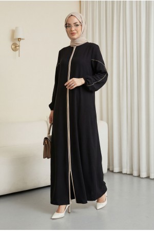Kolları Nakışlı Ferace Siyah HM2721