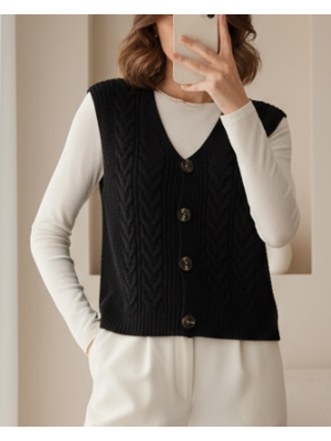 15882 Buttoned Short Knit Vest 