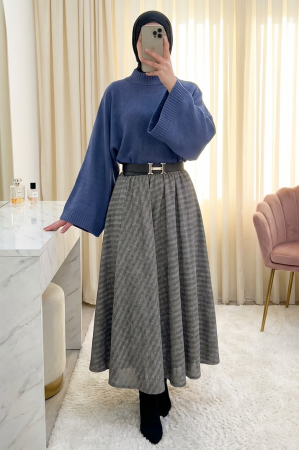 Half Turtleneck Crop Knit Sweater -İndigo