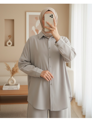 3900 Oversize Uzun Basic Gömlek - A.Gri