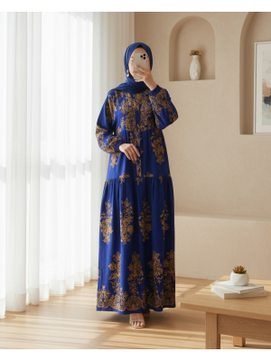 Saks Gold Desenli Tesettür Elbise 2423