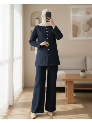 Önü Düğmeli Pantolonlu Kot Takım -Laci