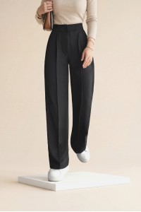 Beli Cırtcırt Detay Boru Paça Kumaş Pantalon -Siyah