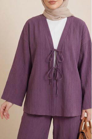 Crinkle Suit with Double Laced Front Trousers -Damson