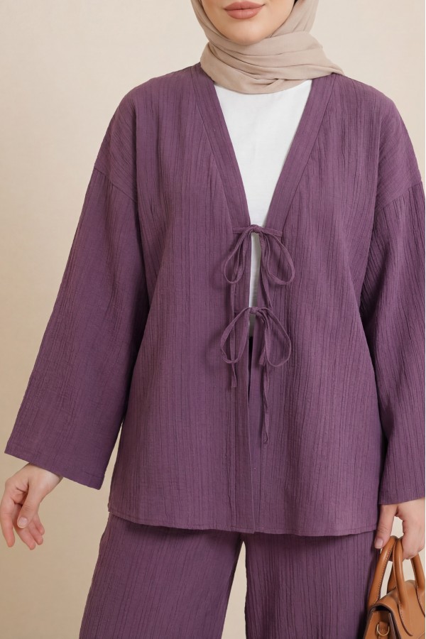 Crinkle Suit with Double Laced Front Trousers -Damson
