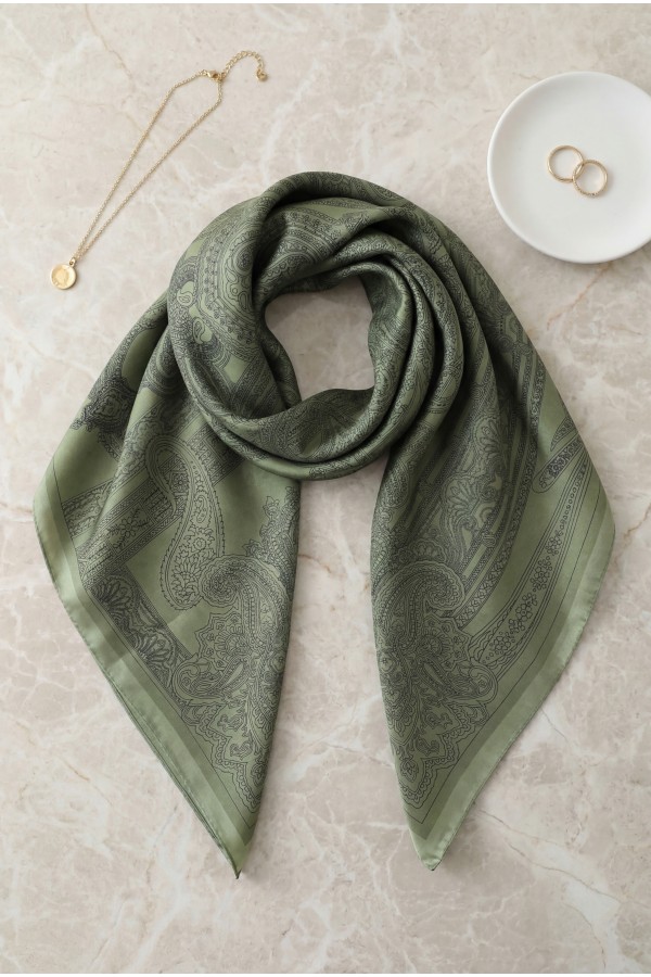 Sketch Patterned Rayon Scarf -Dark green