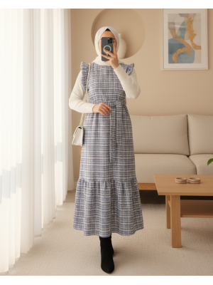 Kolları Fırfırlı Kemerli Tuvit Jile  -Saks