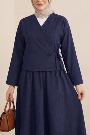 Önü Bağcıklı Etekli Yün Efekt Kışlık -Laci