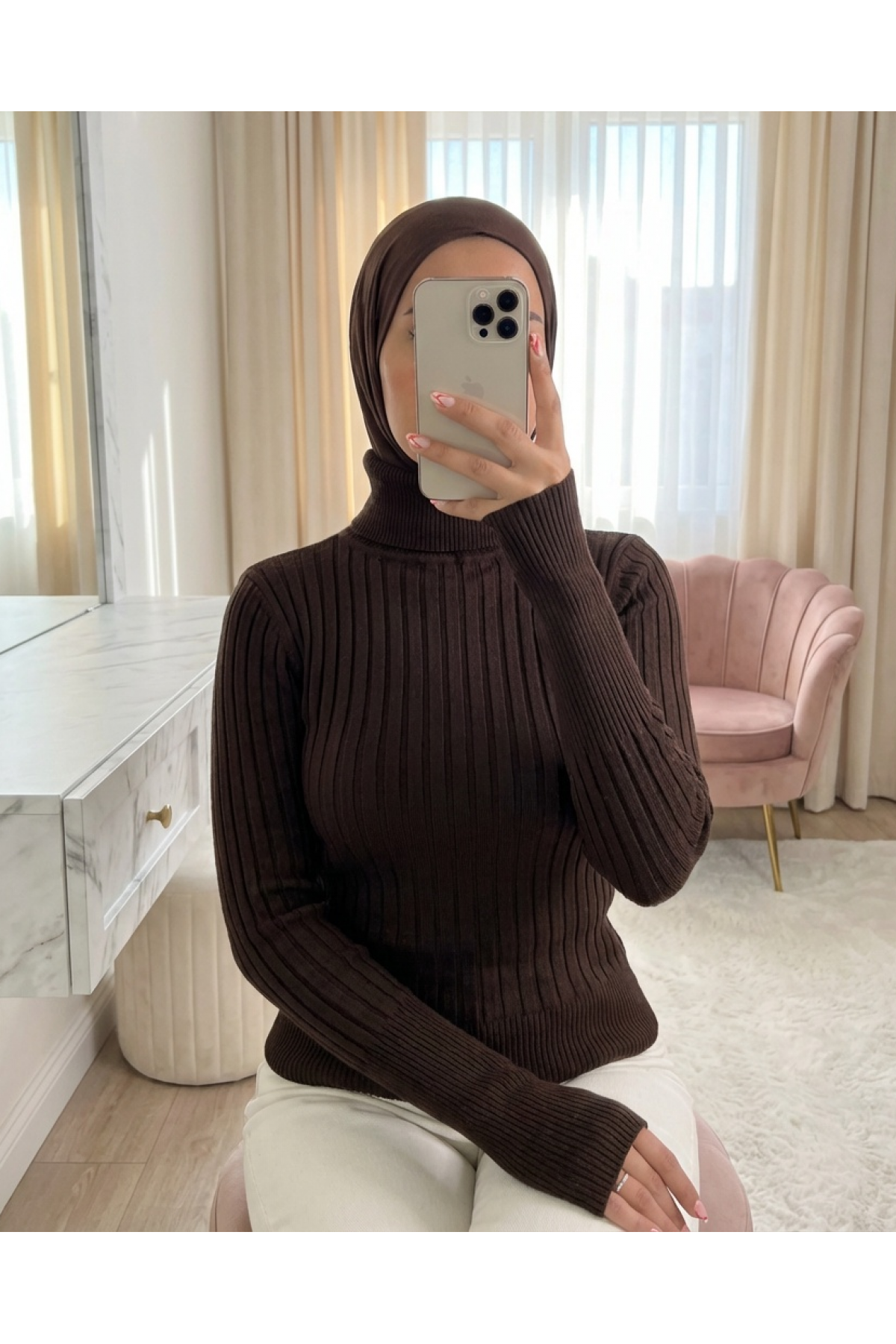 Turtleneck Corduroy Knitwear Sweater       -Dark Coffee