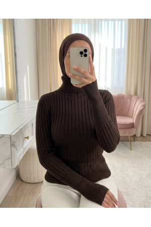 Turtleneck Corduroy Knitwear Sweater       -بني محروق