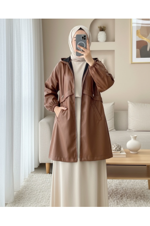 قبعة جلدية مقنعين مع جيوب -بني كاشف