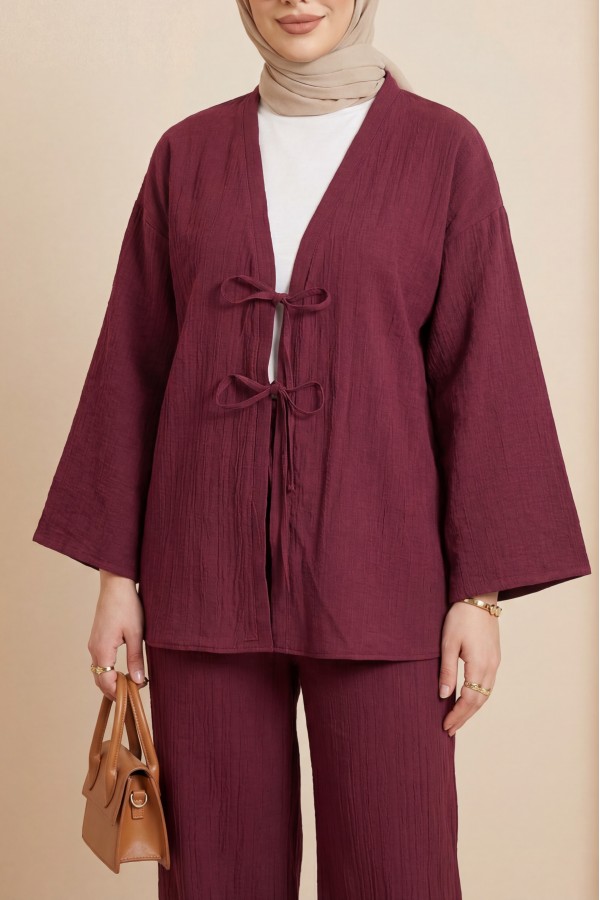 Crinkle Suit with Double Laced Front Trousers    -Maroon
