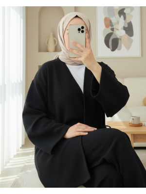 Çapraz Bağlamalı Selanik Kimono Takım -Siyah