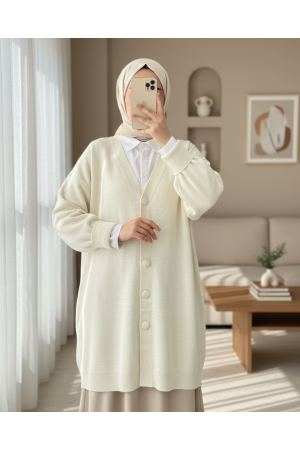 Buttoned Winter Hijab Knitwear Cardigan -Stone