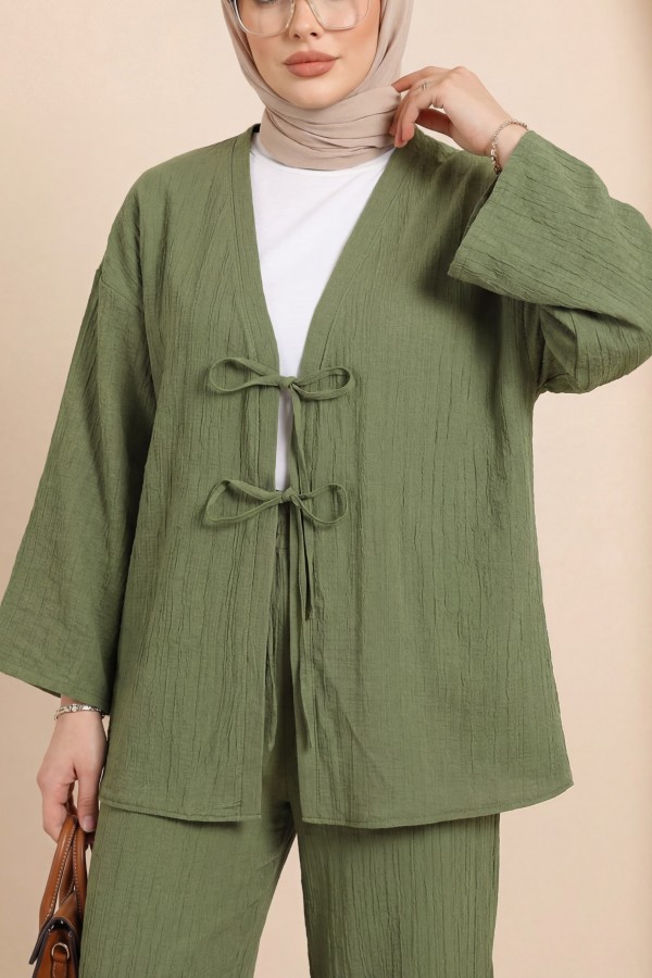 Crinkle Suit with Double Laced Front Trousers    -Khaki