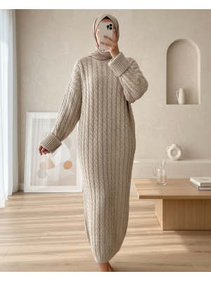 Saç Örgü Triko Elbise -Taş