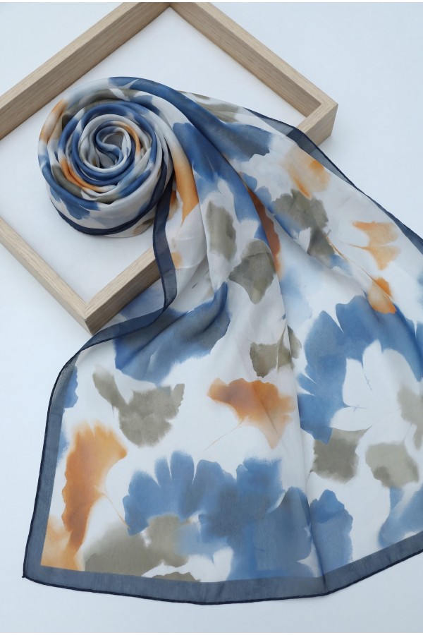 Abstract Floral Voile Shawl -Navy blue