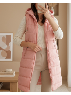 5140 Hooded Long Puffer Vest 