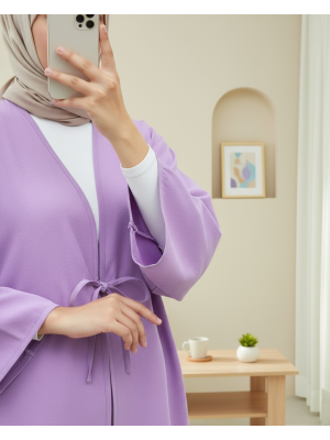 Önü Bağcıklı Poplin Kimono -Lila
